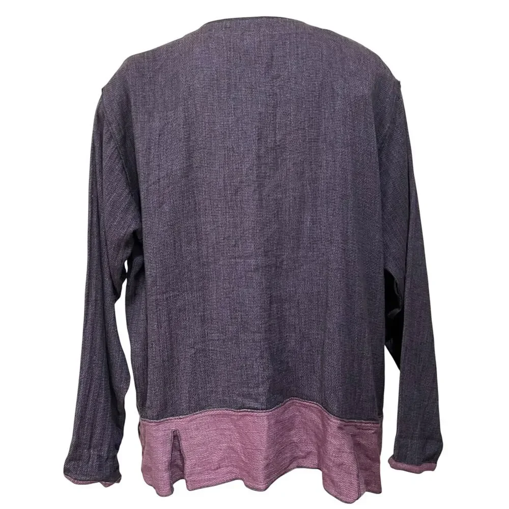 Tribe People United Women’s Button Front Tunic Top Purple Hemp Cotton Boho XL